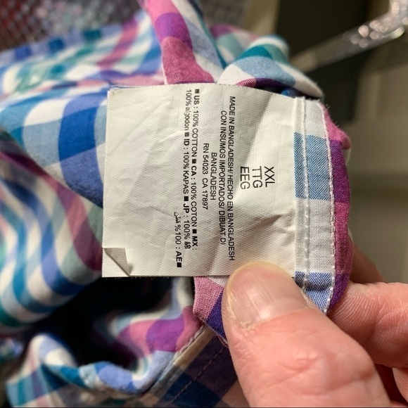 OLD Navy Plaid Casual Button Down Shirt Long Sleeve Men's XXL Cotton Blue White - Picture 12 of 12